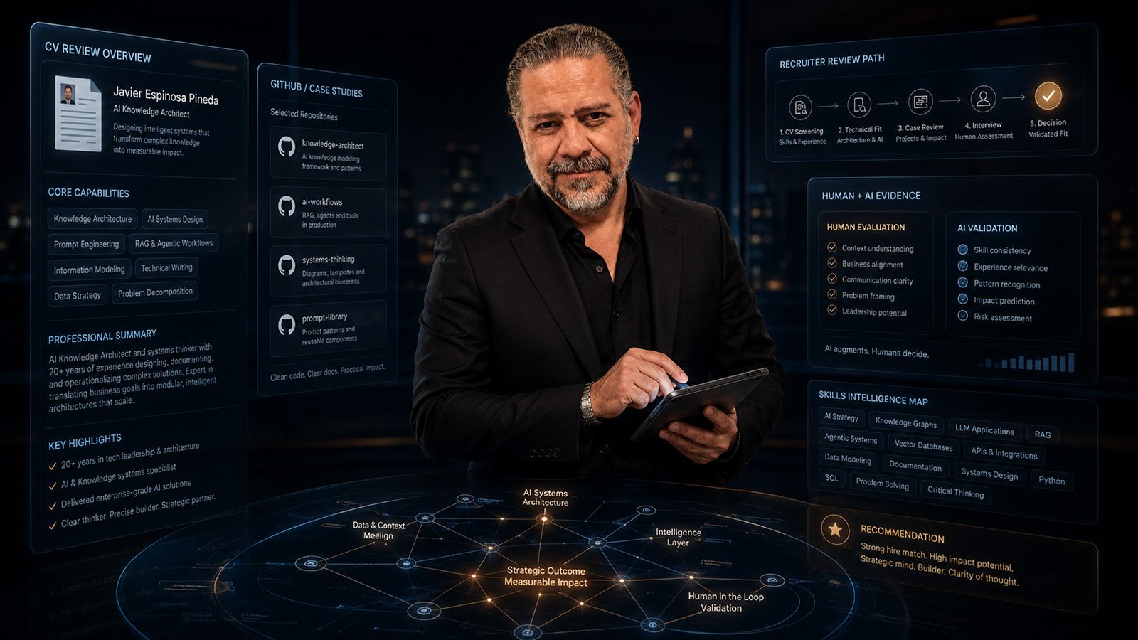 CV construido para revisión rápida, evidencia profunda y contexto de IA aplicada.